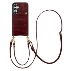Selencia Nova Croco HandyHülle mit Kordel und Kartenhalter Samsung Galaxy S24 / S25 - Burgundy