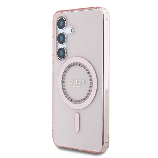 Guess MagSafe IML Strass Hülle Samsung Galaxy S25 - Rosa