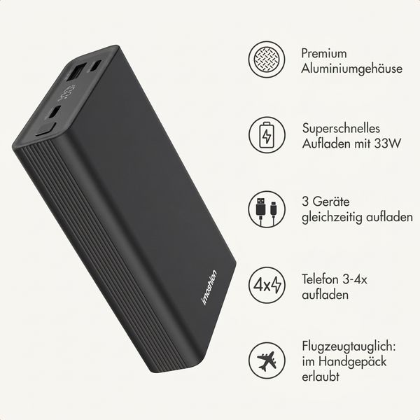 imoshion Ultra Series Aluminium Powerbank 20.000 mAh - Schnellladen bis 33W - Black
