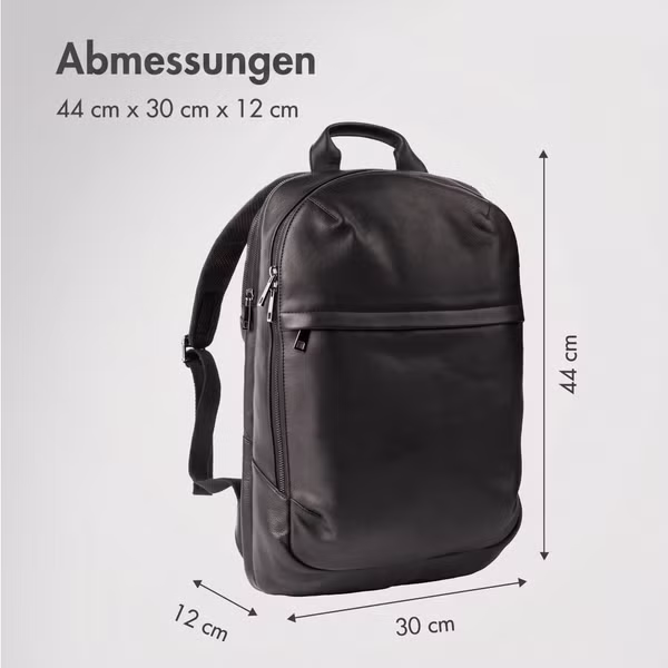 Accezz Leather Laptop Rucksack 16 Zoll - Schwarz