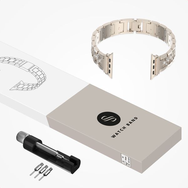 Selencia Sparkle Armband für das  Apple Watch Series 1 t/m 9 / SE (38/40/41 mm) | Series 10 / 11 (42 mm) - Champagne Gold