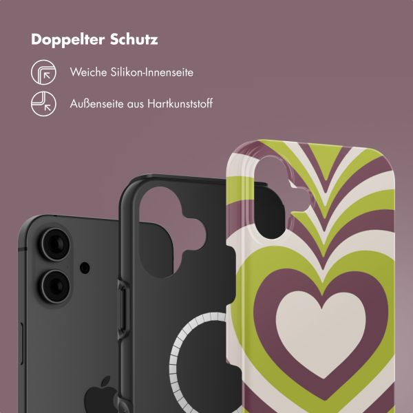 Selencia Vivid Tough Back Cover MagSafe für das iPhone 16 - Double Hearts Plum Fern