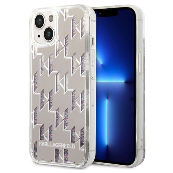 Karl Lagerfeld Liquid Glitter Cover Monogram für das iPhone 14 - Silber