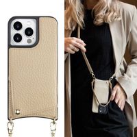 Selencia Nova HandyHülle mit Kordel und Kartenhalter iPhone 14 Pro - Beige