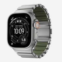 Nomad Stratos Armband für Apple Watch | 44/45/46/49 mm - Forest Green / Natural Titanium
