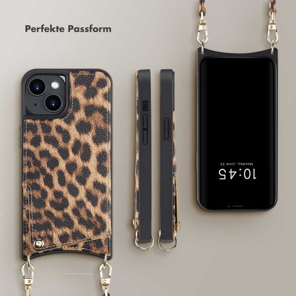 Selencia Nova Back Cover mit Kordel und Kartenhalter für das iPhone 14 - Leopard