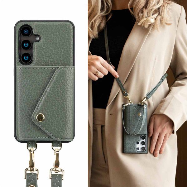 Selencia Sera Kordel-Hulle mit Kartenhalter-Umschlag für das Samsung Galaxy S24 - Sage Green