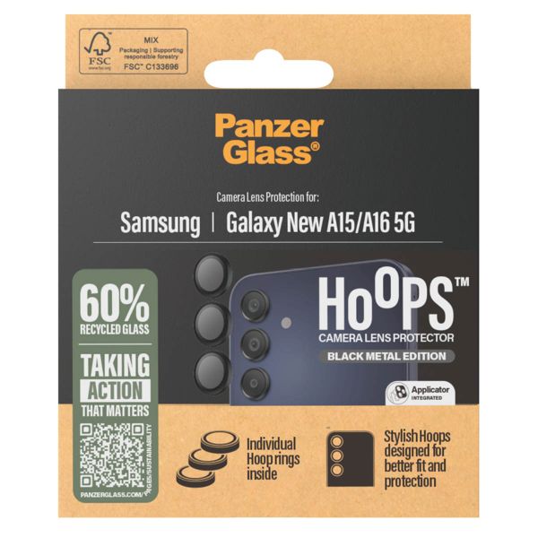 PanzerGlass Kameraprotektor Hoops Optic Rings für das Samsung Galaxy A16 4G/5G - Schwarz