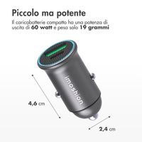 imoshion ﻿Mini-Autoladegerät - 2 Anschlüsse – USB-A–Schnellaufladung – USB-C-Stromversorgung - 60 Watt – Schwarz