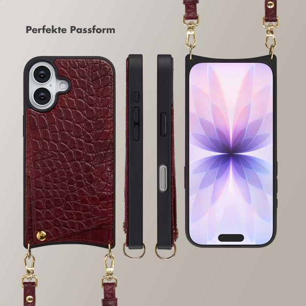 Selencia Nova Croco HandyHülle mit Kordel und Kartenhalter Apple iPhone 17 - Burgundy