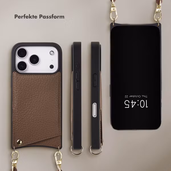 Selencia Nova HandyHülle mit Kordel und Kartenhalter Apple iPhone 17 Pro - Mocha Brown