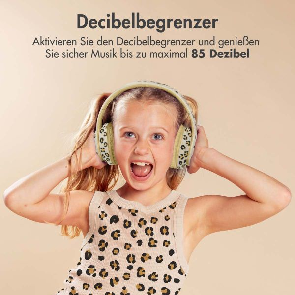 imoshion Special Edition - Kabellose Kinderkopfhörer mit Leopardenmuster LED Light - Dezibelbegrenzer - Mit AUX-kabel - Leopard