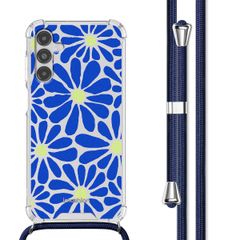 imoshion Design Hülle mit Band Samsung Galaxy A14 (5G/4G) - Cobalt Blue Flowers Connect