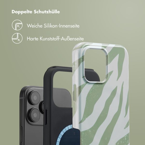 Selencia Vivid Tough Back Cover MagSafe für das iPhone 16 Pro Max - Colorful Zebra Sage Green