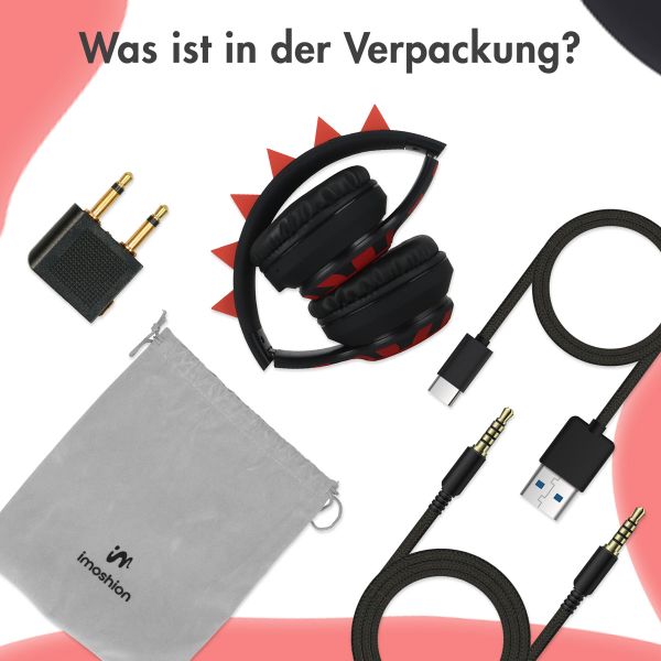 imoshion Kabellose Kinderkopfhörer Dino LED Light - Dezibelbegrenzer - Mit AUX-Kabel - Black / Red