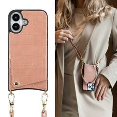Selencia Nova Croco HandyHülle mit Kordel und Kartenhalter Apple iPhone 16 - Old Pink