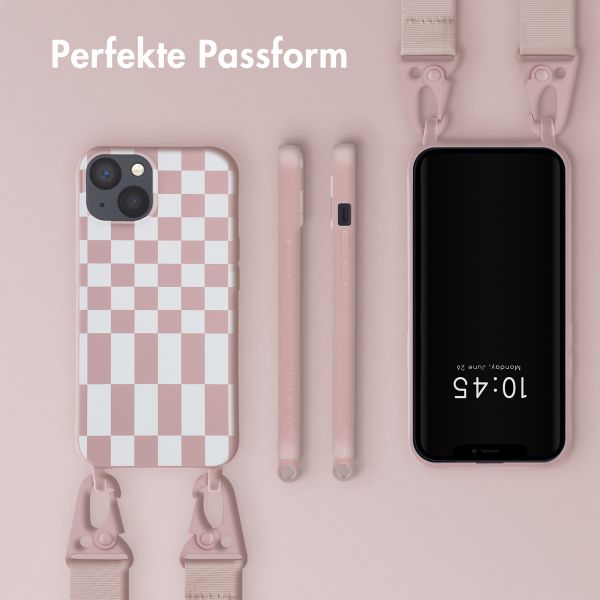 Selencia SilikonHülle design mit abnehmbarem Band Apple iPhone 13 - Irregular Check Sand Pink