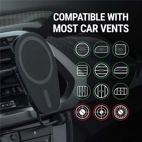 Scosche Magic Mount PRO (Gen 6) Kabelloses MagSafe-Autoladegerät – Armaturenbrett / Lüftungsgitter – Schwarz