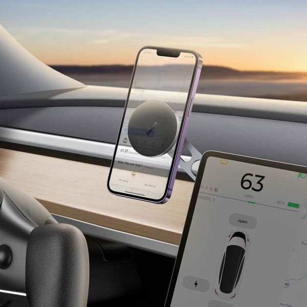 Baseus T-Space Series Magnetische Handyhalterung Auto – Armaturenbrett und Mittelkonsole – MagSafe – Frost Silver