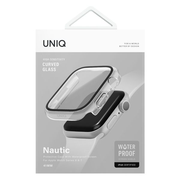 Uniq Nautic Apple Watch Hülle mit Wasserdichtem Gehärtetem Glas-Displayschutz für die Apple Watch 7-9 / SE - 41 mm - Dove (Clear)