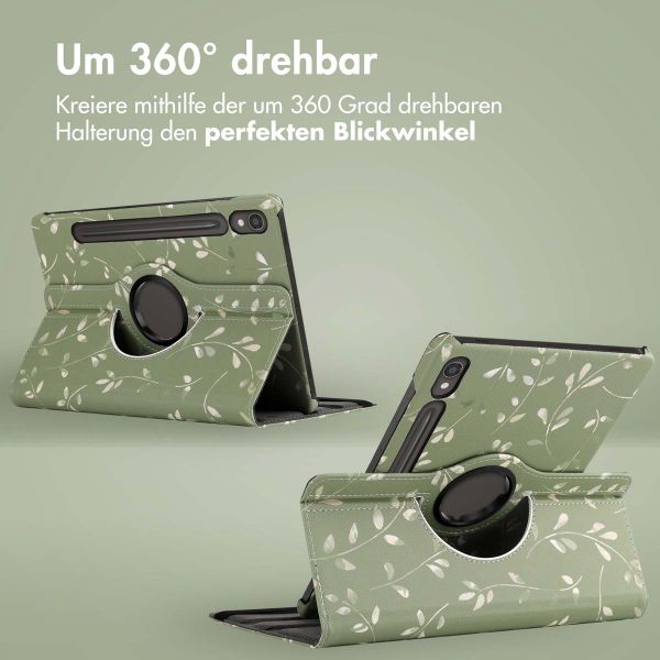 imoshion 360° drehbare Design Klapphülle für das Samsung Galaxy Tab S9 11.0 Zoll - Green Flowers