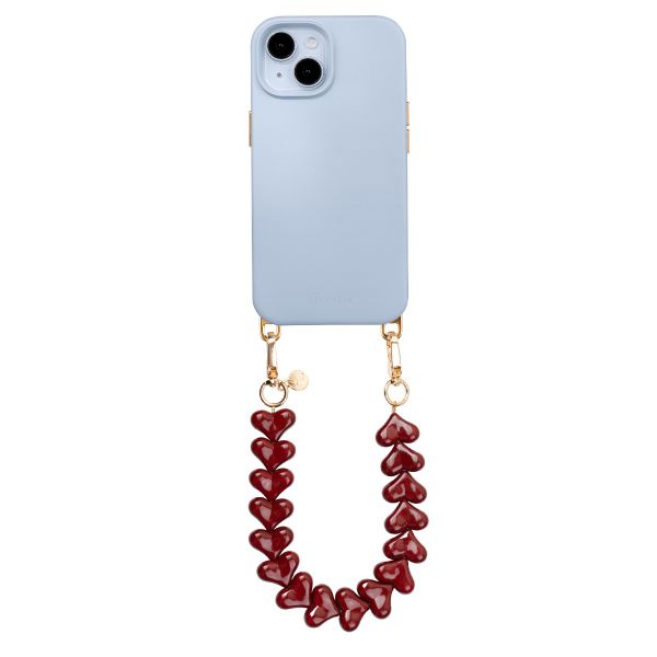 Selencia Rivièra MagSafe Backcover mit abnehmbaren Haken für das Apple iPhone 14 / 13 - Powder Blue + Lova Handykette - Burgundy
