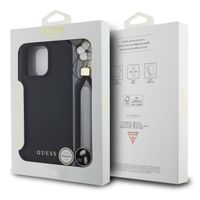 Guess Grained Back Cover MagSafe mit Flower Charm Strap Apple iPhone 16 Pro Max - Schwarz