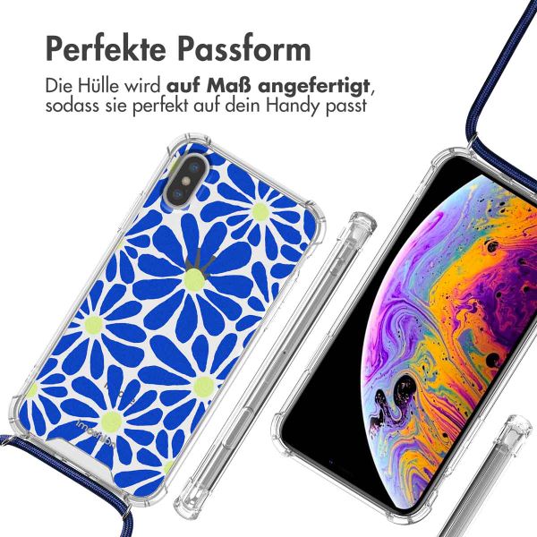 imoshion Design Hülle mit Band für das iPhone Xs / X - Cobalt Blue Flowers Connect