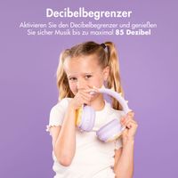 imoshion Kids Dino Bluetooth-Kopfhörer - Kinderkopfhörer mit Dezibelbegrenzer - Drahtloser Kopfhörer + AUX-Kabel - Lavender Lilac / Yellow