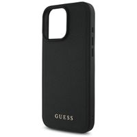 Guess Grained Back Cover MagSafe mit Flower Charm Strap Apple iPhone 16 Pro - Schwarz