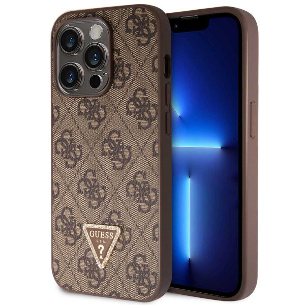 Guess 4G Logo Triangle Strass Back Cover für das iPhone 15 Pro - Braun