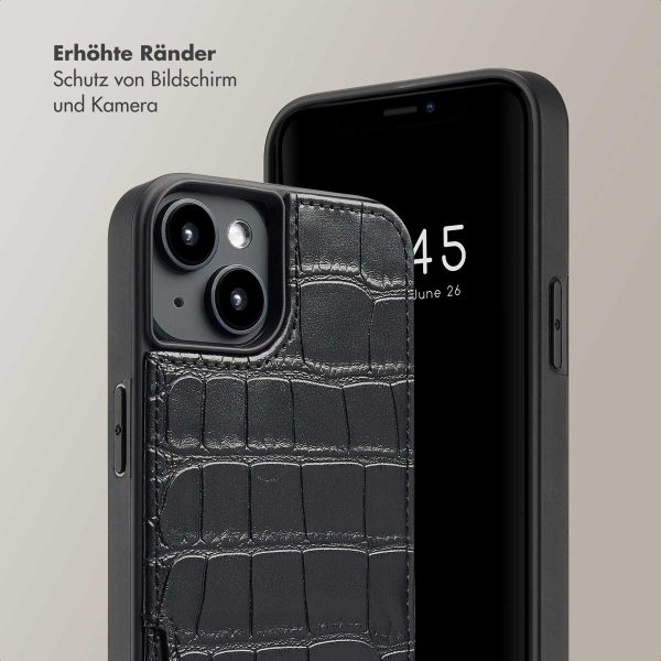 Selencia Nova Croco Back Cover mit Band und Kartenfach für das iPhone 14 - Black