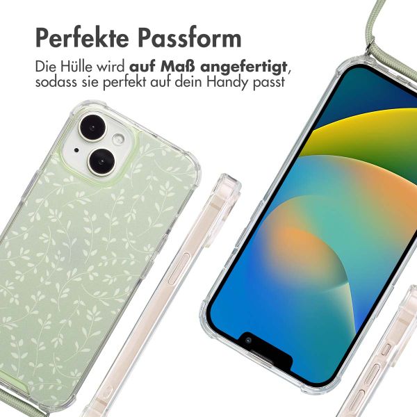 imoshion Design Hülle mit Band Apple iPhone 15 - Smoke Green Flowers
