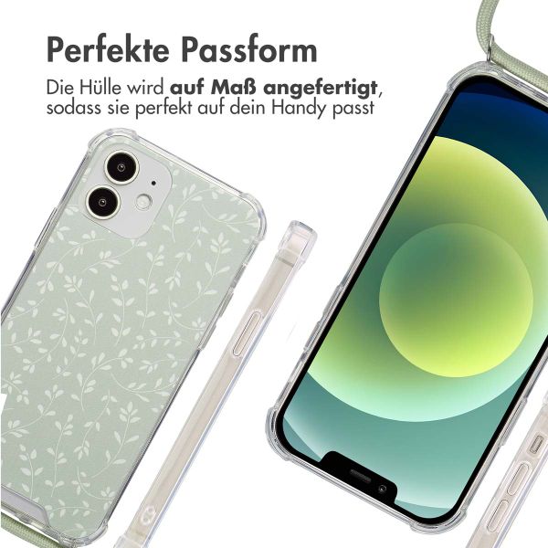 imoshion Design Hülle mit Band Apple iPhone 12 (Pro) - Smoke Green Flowers