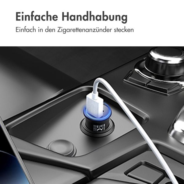 imoshion ﻿Mini-Autoladegerät - 2 Anschlüsse – USB-A–Schnellaufladung – USB-C-Stromversorgung - 60 Watt – Schwarz + Geflochtenes USB-A zu USB-C Kabel - 0,5 Meter - Schwarz