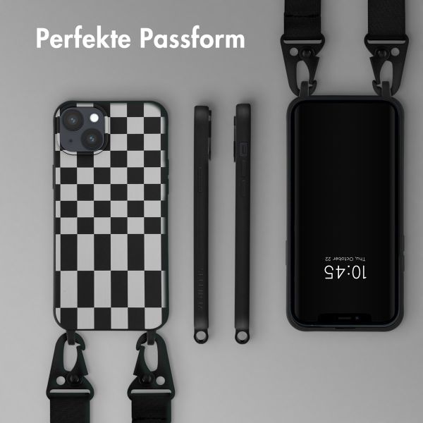 Selencia SilikonHülle design mit abnehmbarem Band Apple iPhone 14 Plus - Irregular Check Black