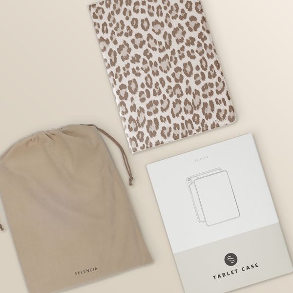 Selencia Sabi Klapphülle mit Leopardenmuster Samsung Galaxy Tab A11 Plus - Soft Ivory
