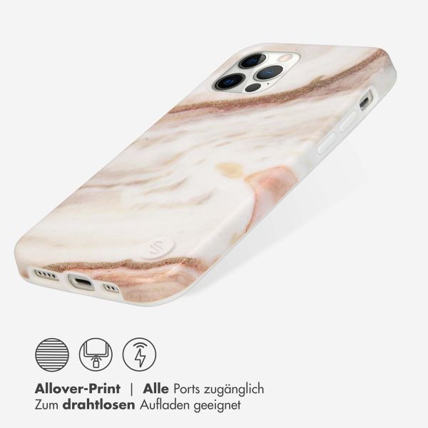 Selencia Aurora Fashion Back Case für das iPhone 12 (Pro) - ﻿Strapazierfähige Hülle - 100 % recycelt - Weißer Marmor