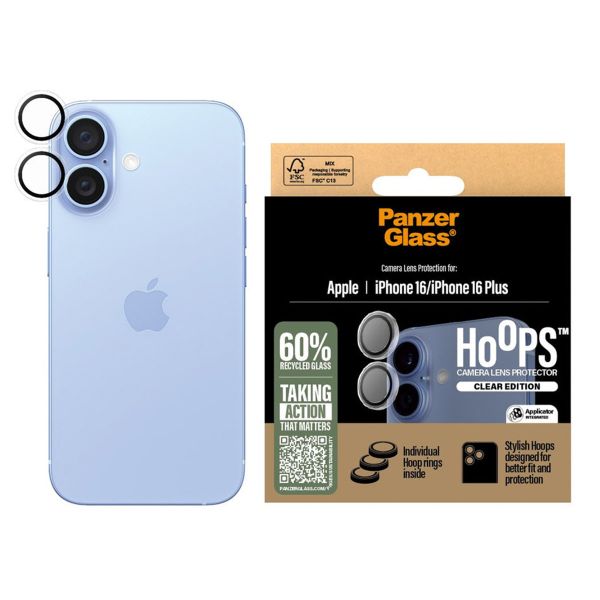 PanzerGlass Kameraprotektor Hoops Optic Rings für das Apple iPhone 16 / 16 Plus