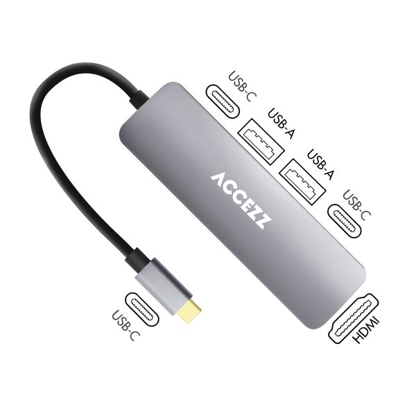 Accezz 5-in-1 USB-C Hub - 4K 30Hz Ultra HD - 100 Watt Laden - Dockingstation