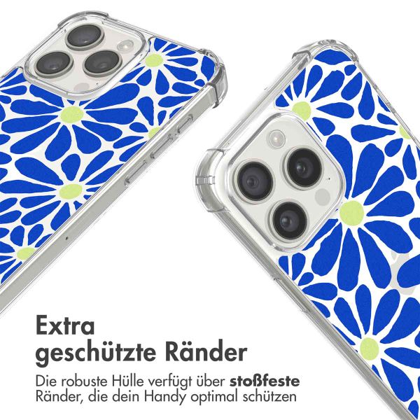 imoshion Design Hülle mit Band Apple iPhone 15 Pro Max - Cobalt Blue Flowers Connect