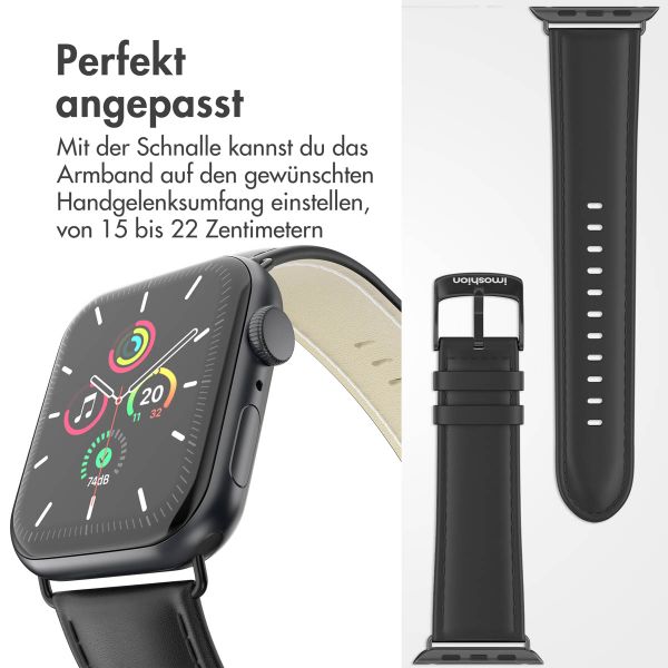 imoshion Klassisches Lederarmband für die Apple Watch Series 1 bis 10 / SE / Ultra (2) (44/45/46/49 mm) - Schwarz