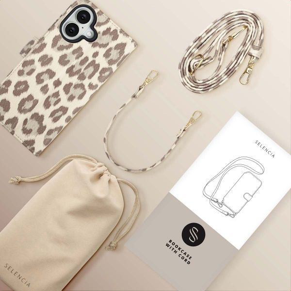 Selencia Sabi Klapphülle mit Leopardenmuster Apple iPhone 16 - Soft Ivory