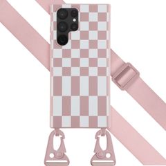 Selencia SilikonHülle design mit abnehmbarem Band Samsung Galaxy S22 Ultra - Irregular Check Sand Pink