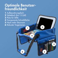 imoshion Reisetisch - Tablethalter Auto - 7 Aufbewahrungsfächer - Inklusive 2 Malvorlagen - Blau