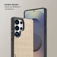 Selencia Nova Croco HandyHülle mit Kordel und Kartenhalter Samsung Galaxy S25 Ultra - Beige