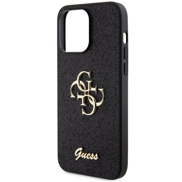 Guess 4G Metal Logo Back Cover mit Glitter für das iPhone 15 Pro Max - Schwarz