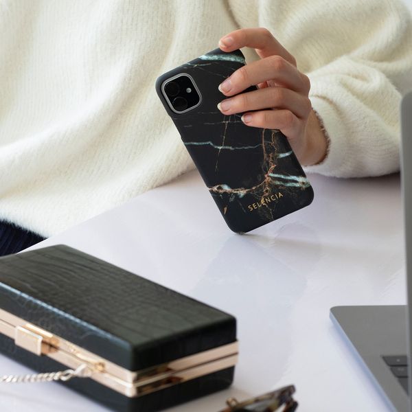 Selencia Maya Fashion Backcover iPhone 12 (Pro) - Marble Black