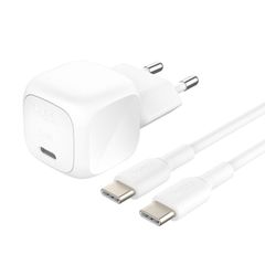 Belkin BoostCharge Kompakte USB-C-Ladegerät 20W mit USB-C-auf-USB-C-Kabel - 1 Meter - Weiß