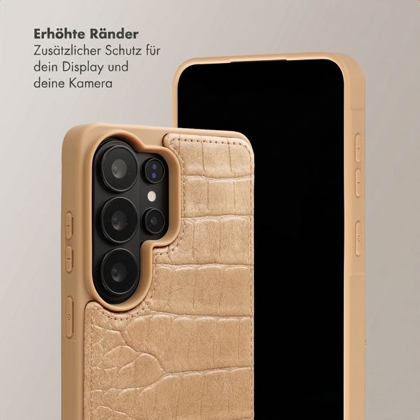 Selencia Nova Croco HandyHülle mit Kordel und Kartenhalter Samsung Galaxy S26 Ultra - Toasted Almond